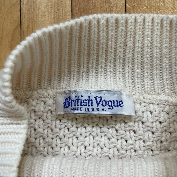 🌼VINTAGE 100% Cotton Brittish vogue cable knit fisherman sweater - Picture 6 of 9